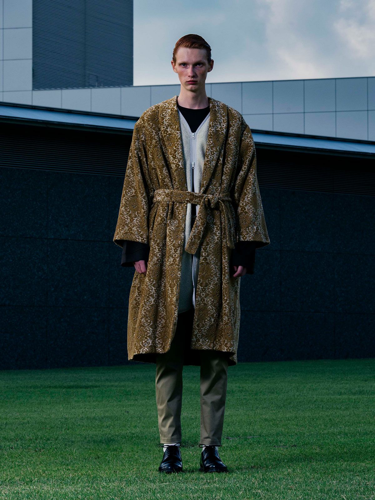 ベルト付きパイルジャカードロングコート(3-1175)