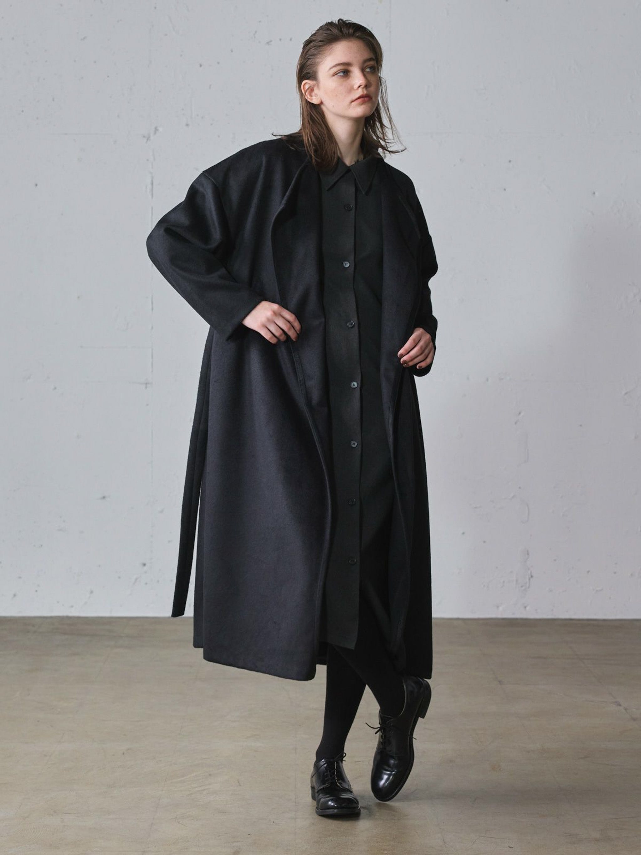 ベルト付きロングドレープコート(3-1186)