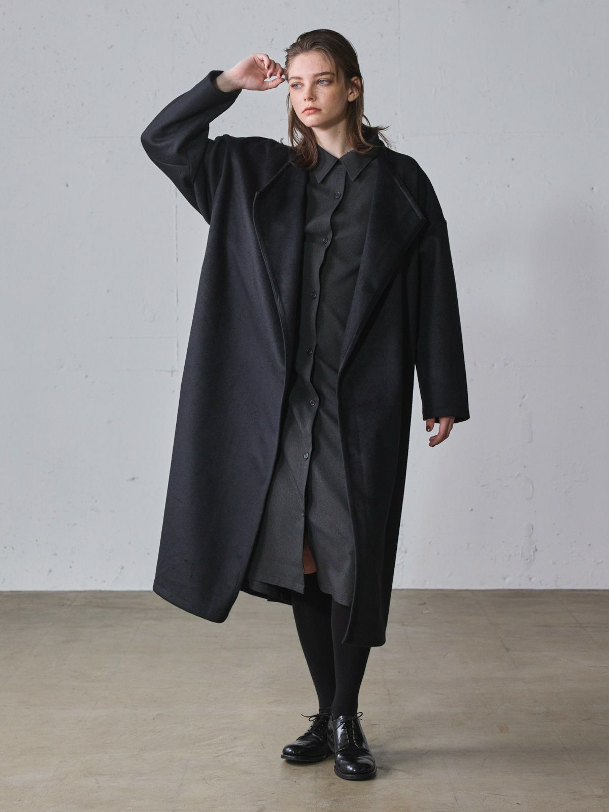 ベルト付きロングドレープコート(3-1186)