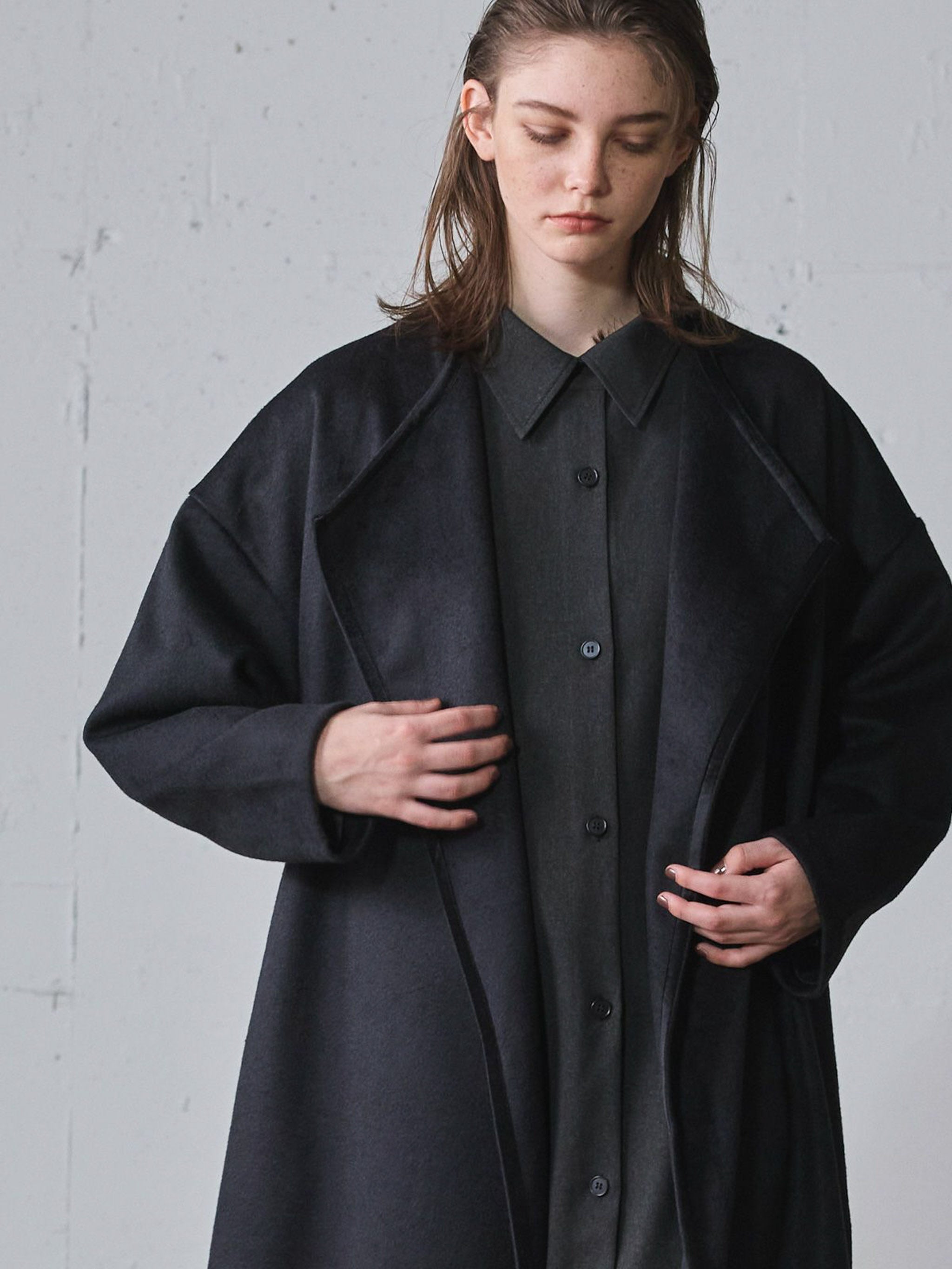 ベルト付きロングドレープコート(3-1186)