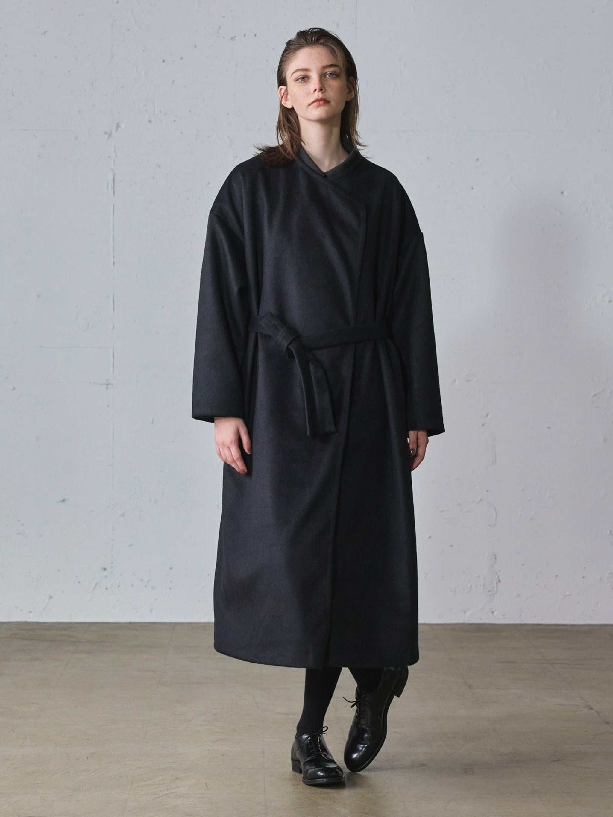 ベルト付きロングドレープコート(3-1186)