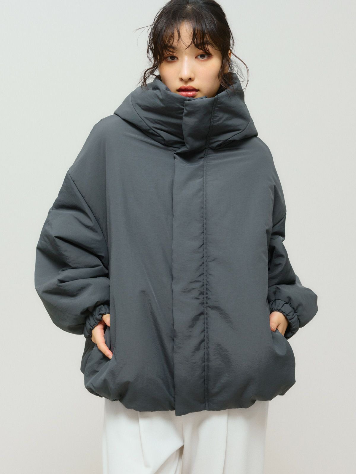 hooded padding blouson