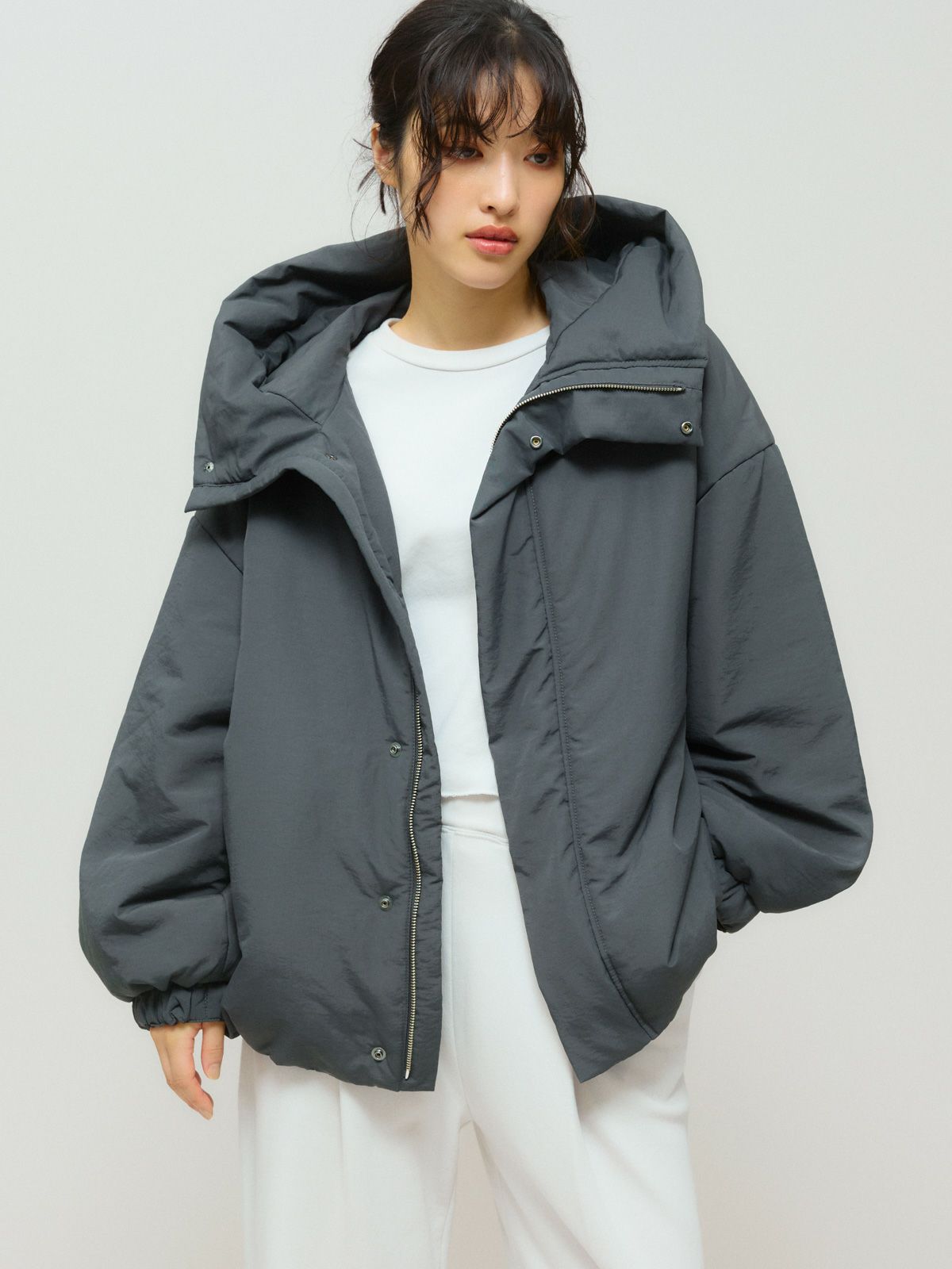 hooded padding blouson