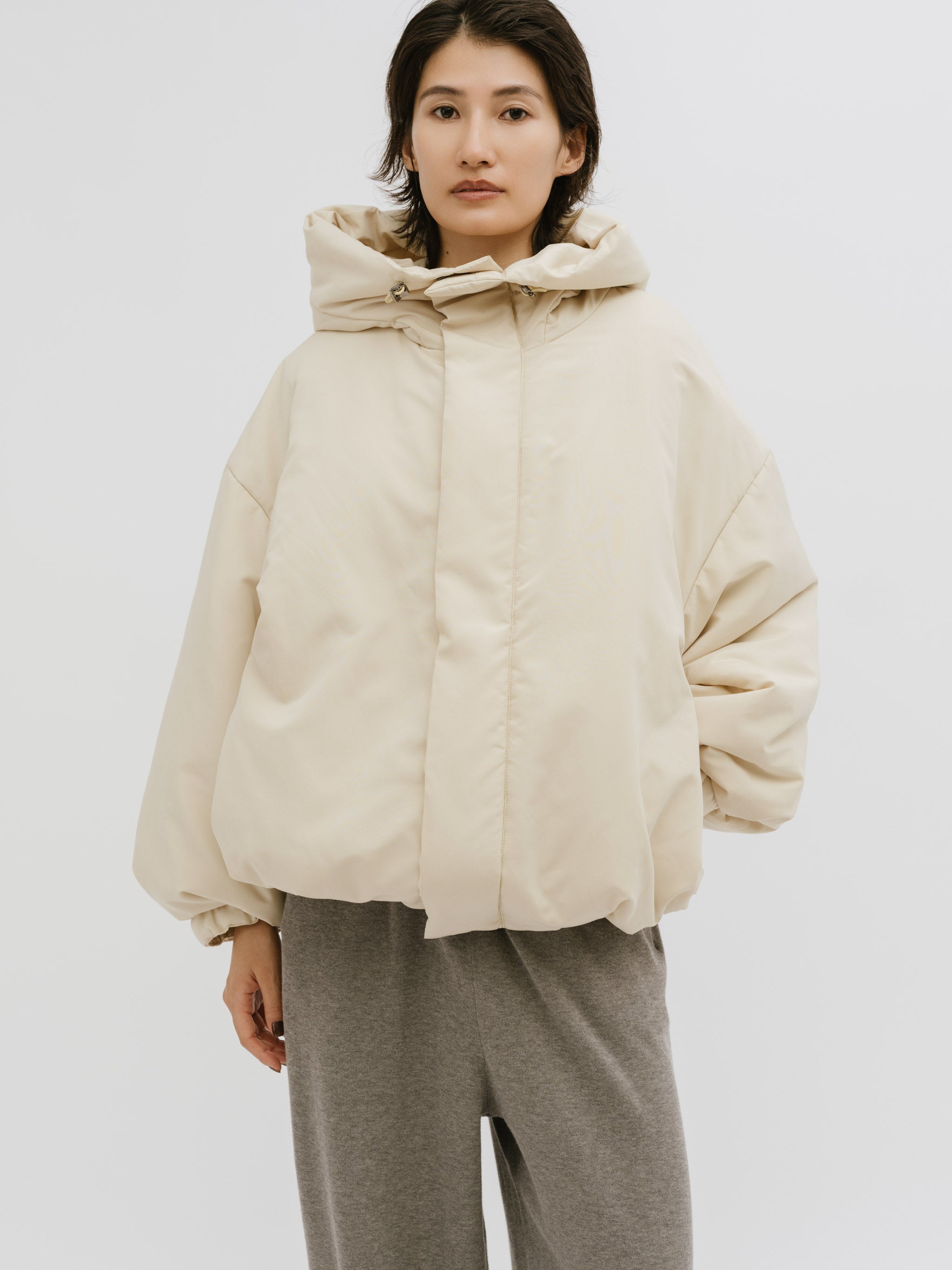 hooded cocoon blouson