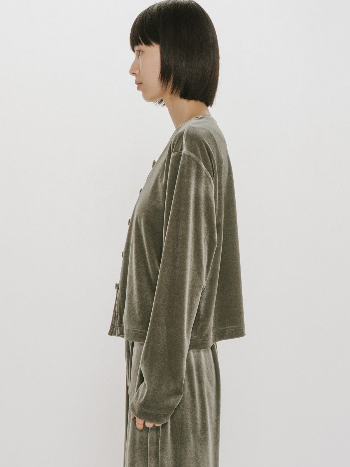 crew neck velour cardigan