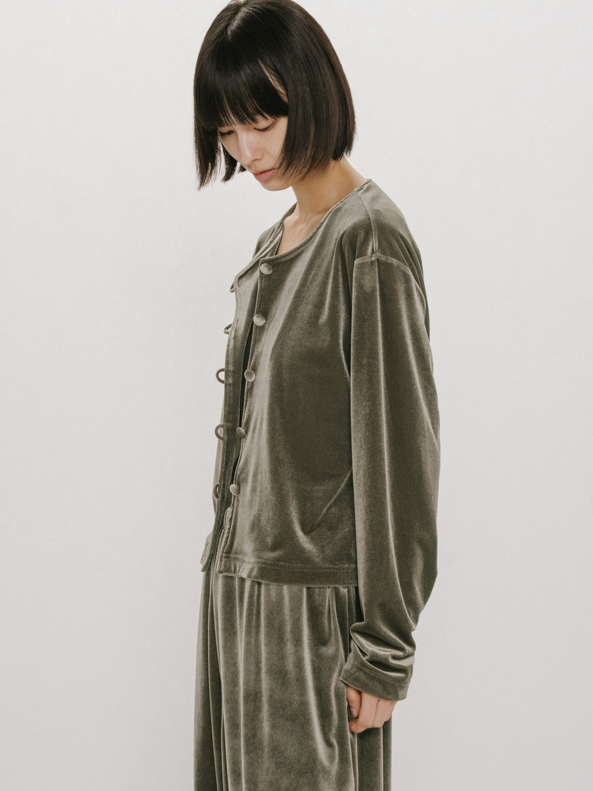 crew neck velour cardigan