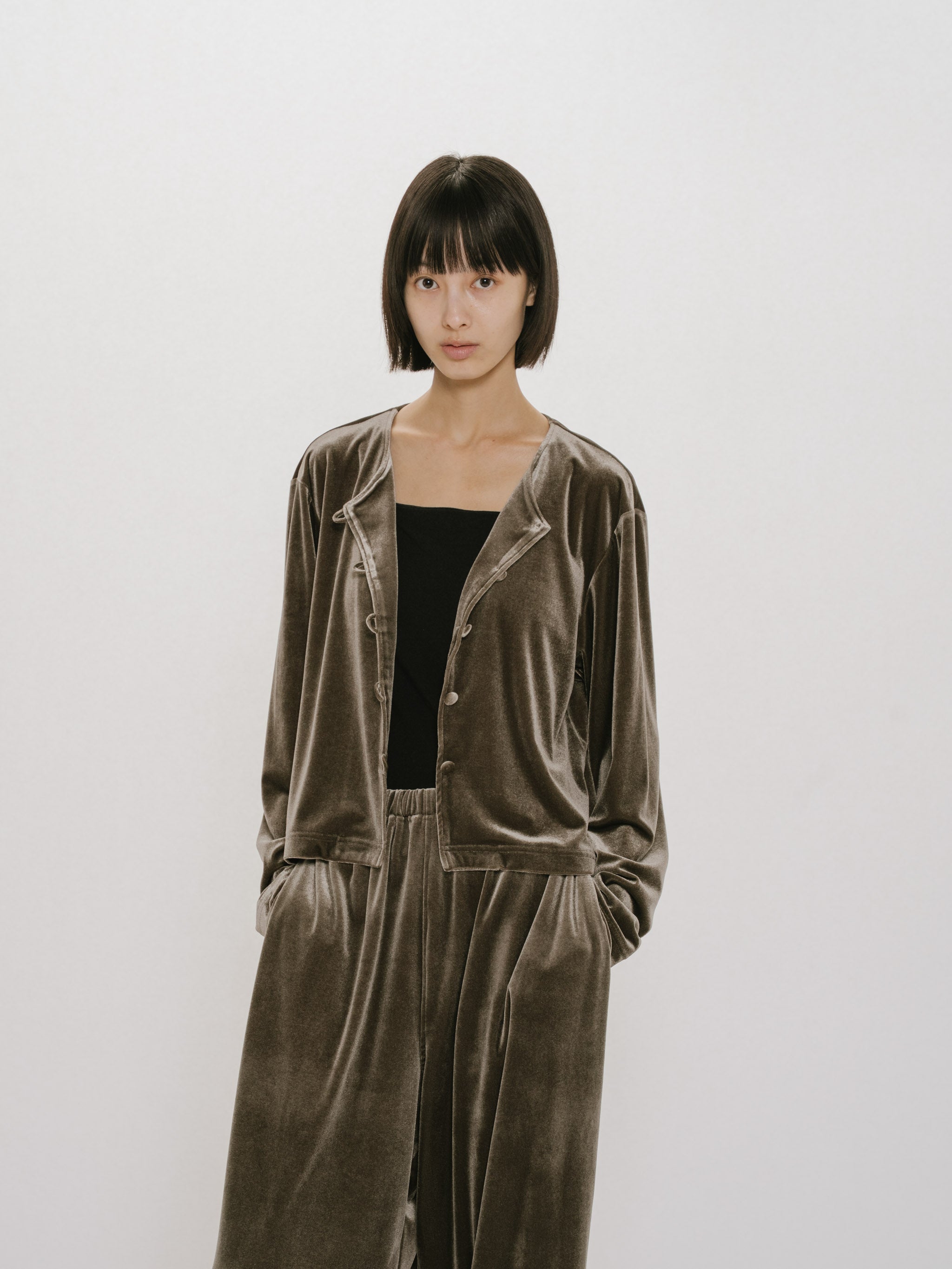 crew neck velour cardigan