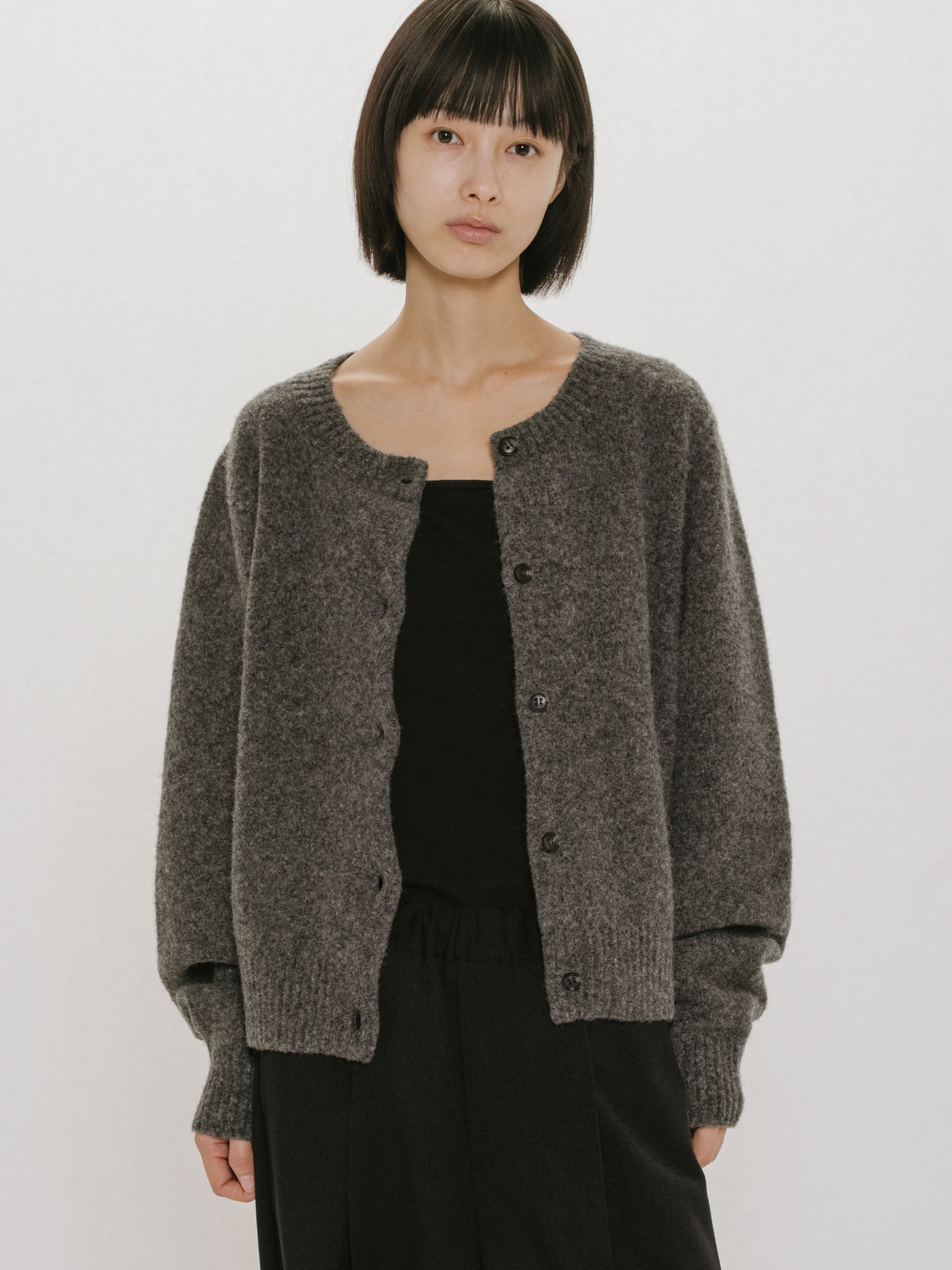wool crew neck cardigan
