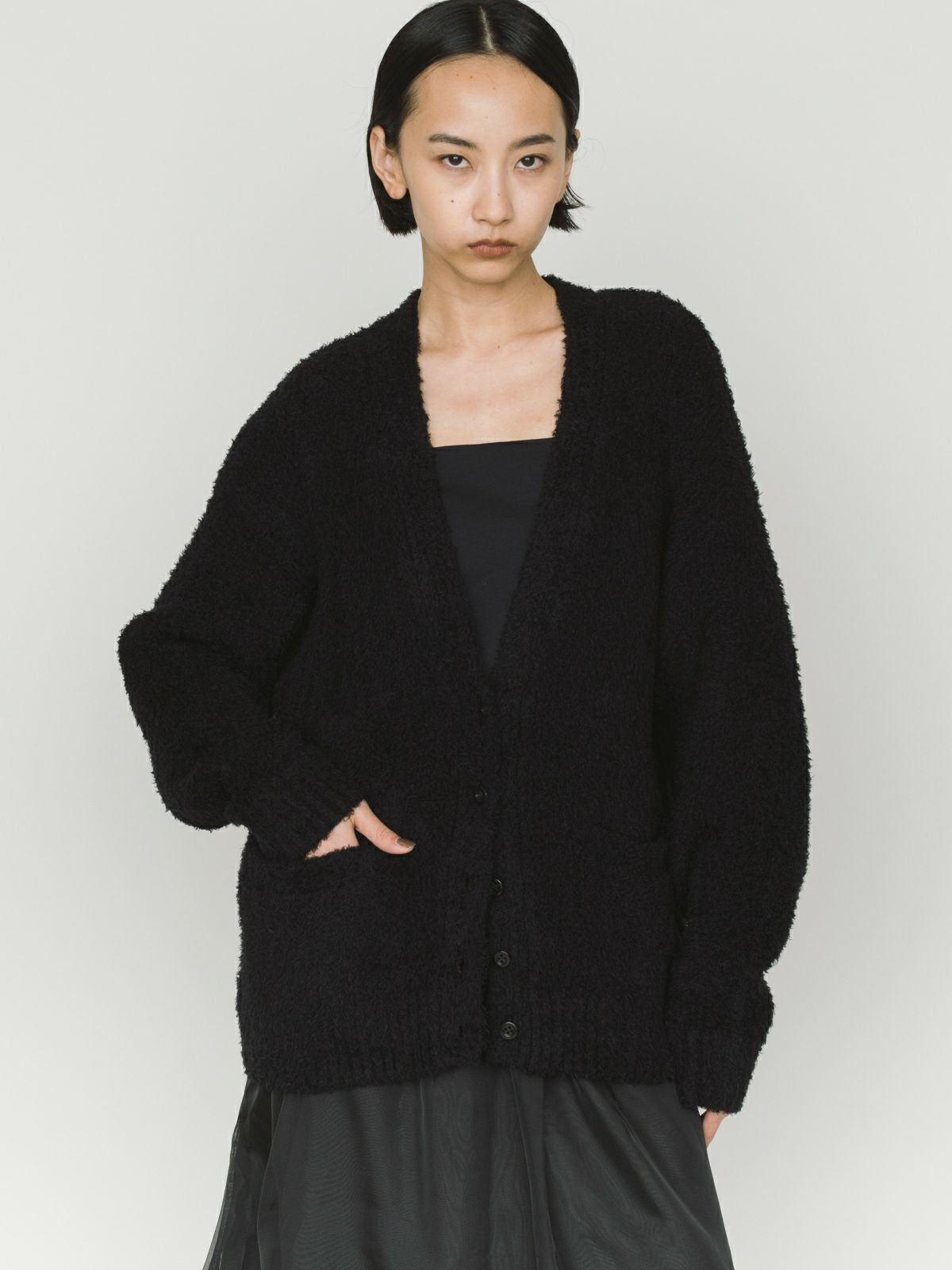 fether yarn long cardigan