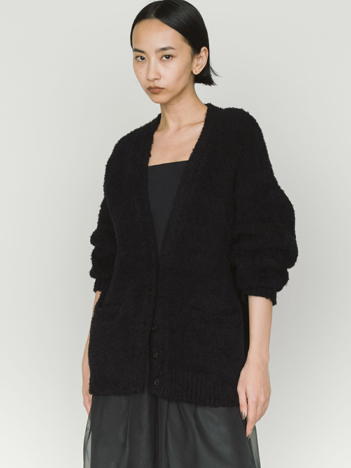 fether yarn long cardigan