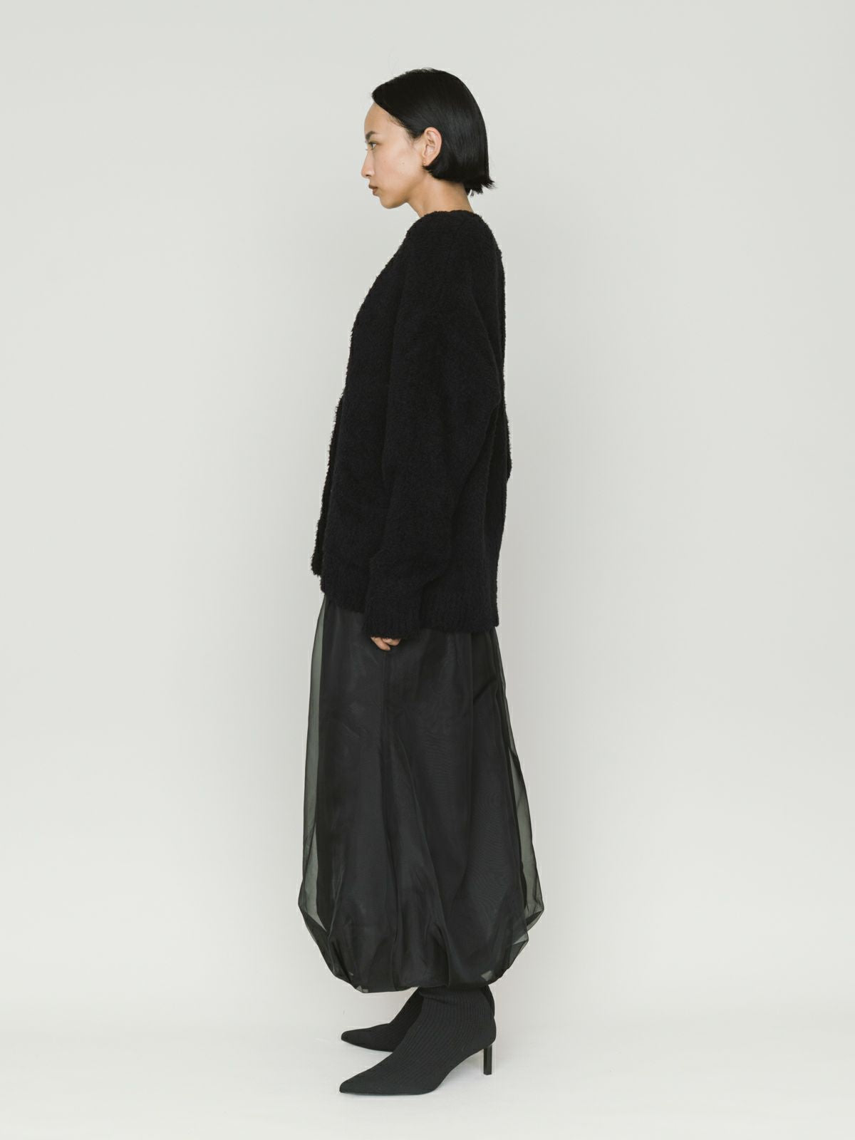 fether yarn long cardigan