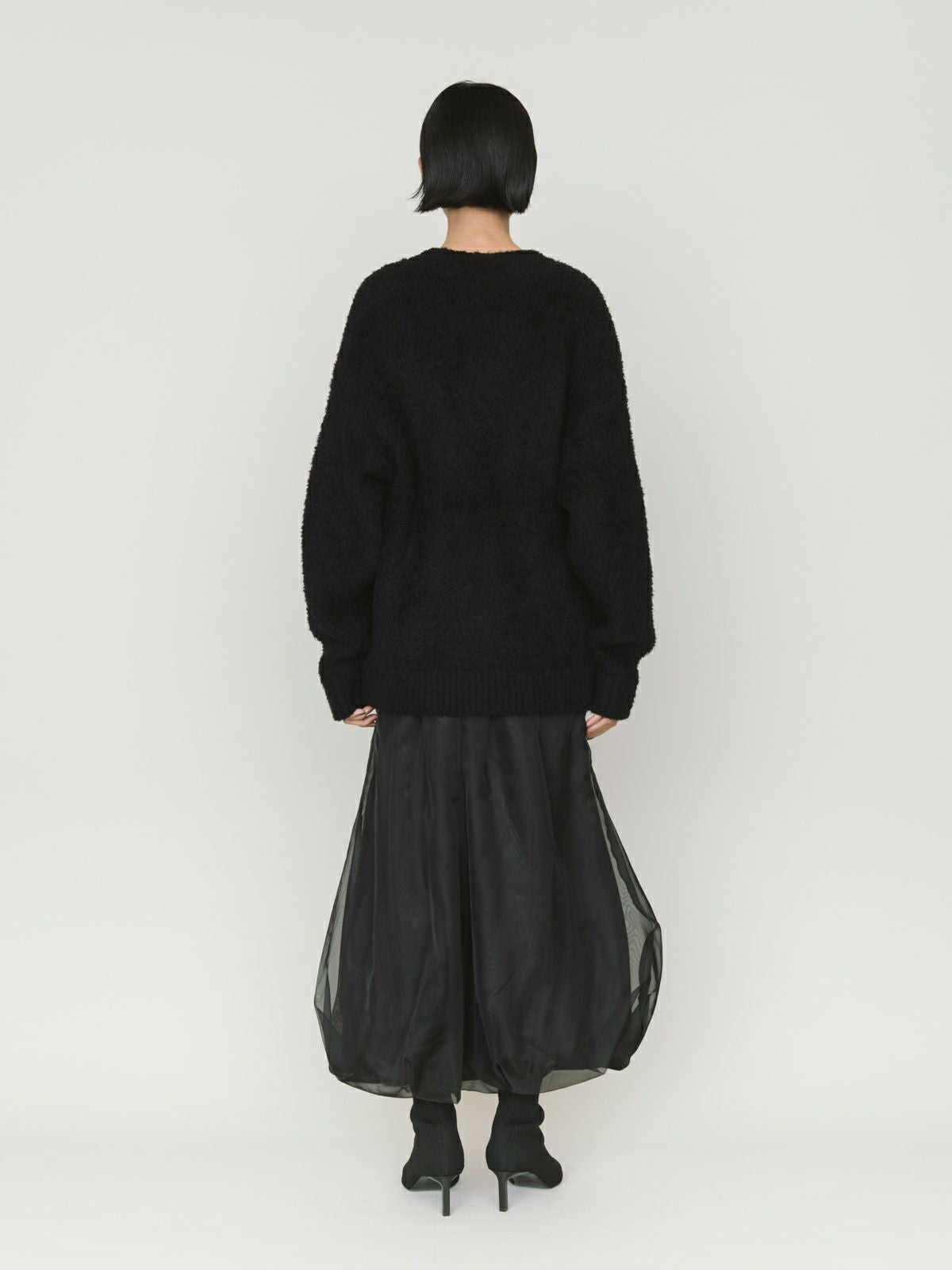 fether yarn long cardigan