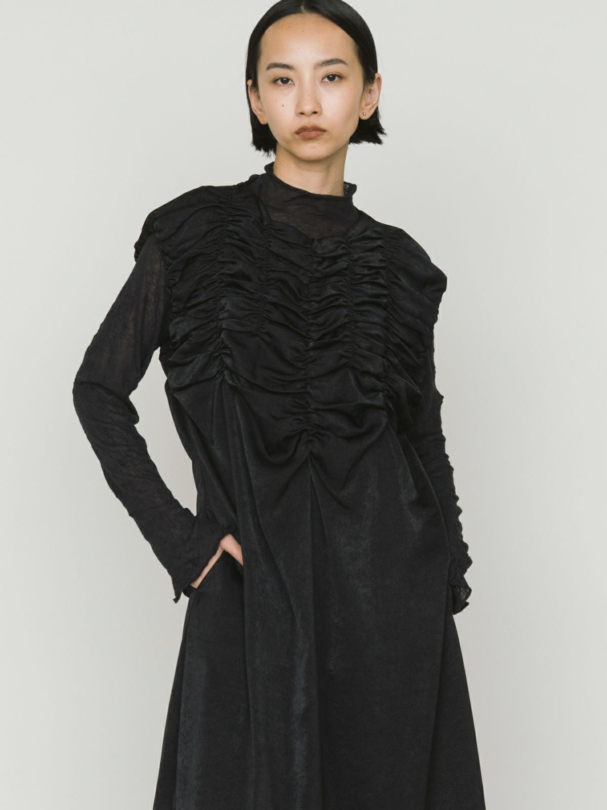 random shirring one-piece