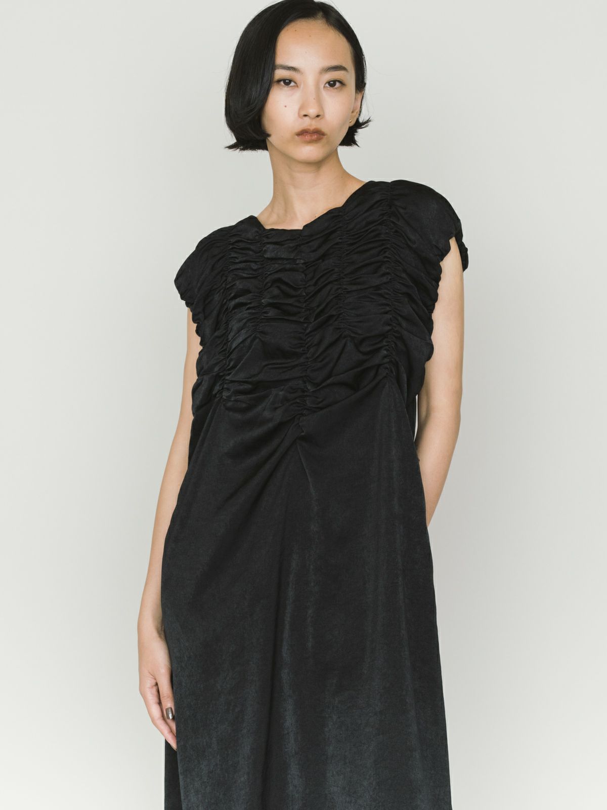 random shirring one-piece