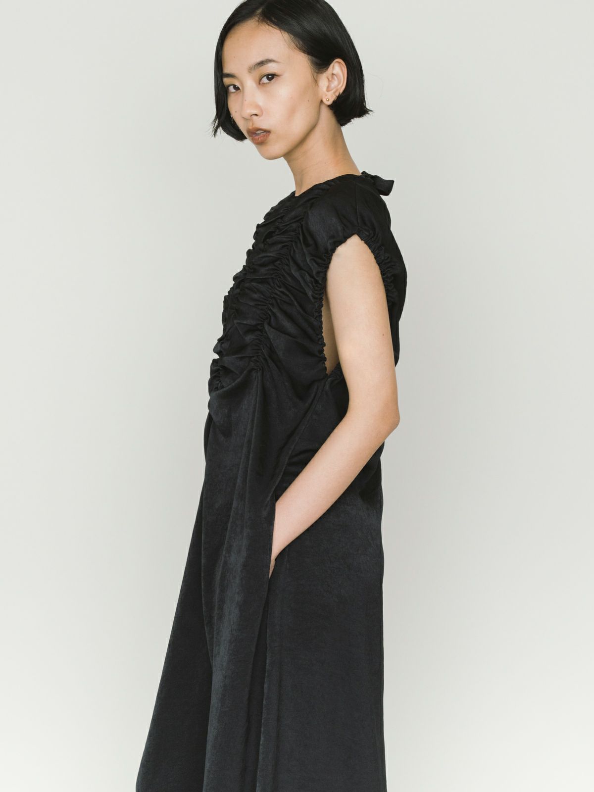 random shirring one-piece