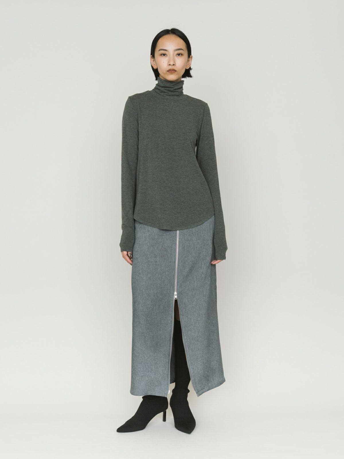 MIDIUMISOLID for Ladies フロントジップスカート