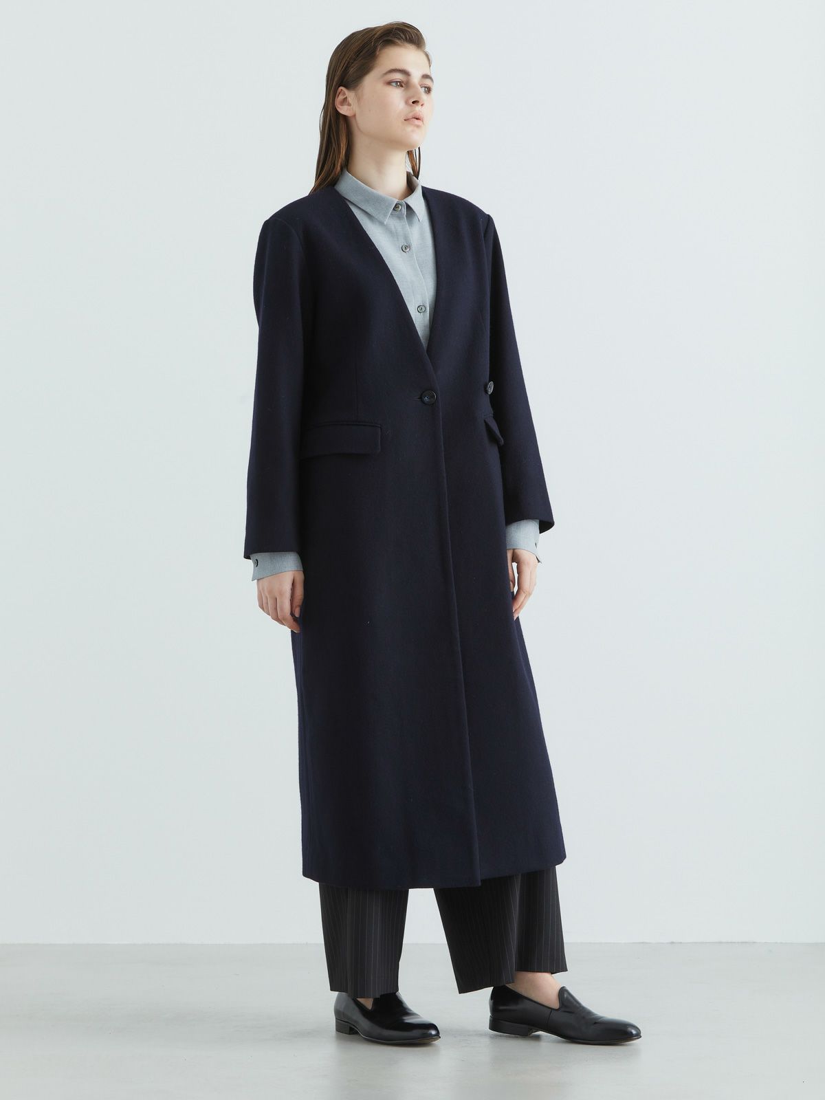 ノーカラーロングコート(3-1143)