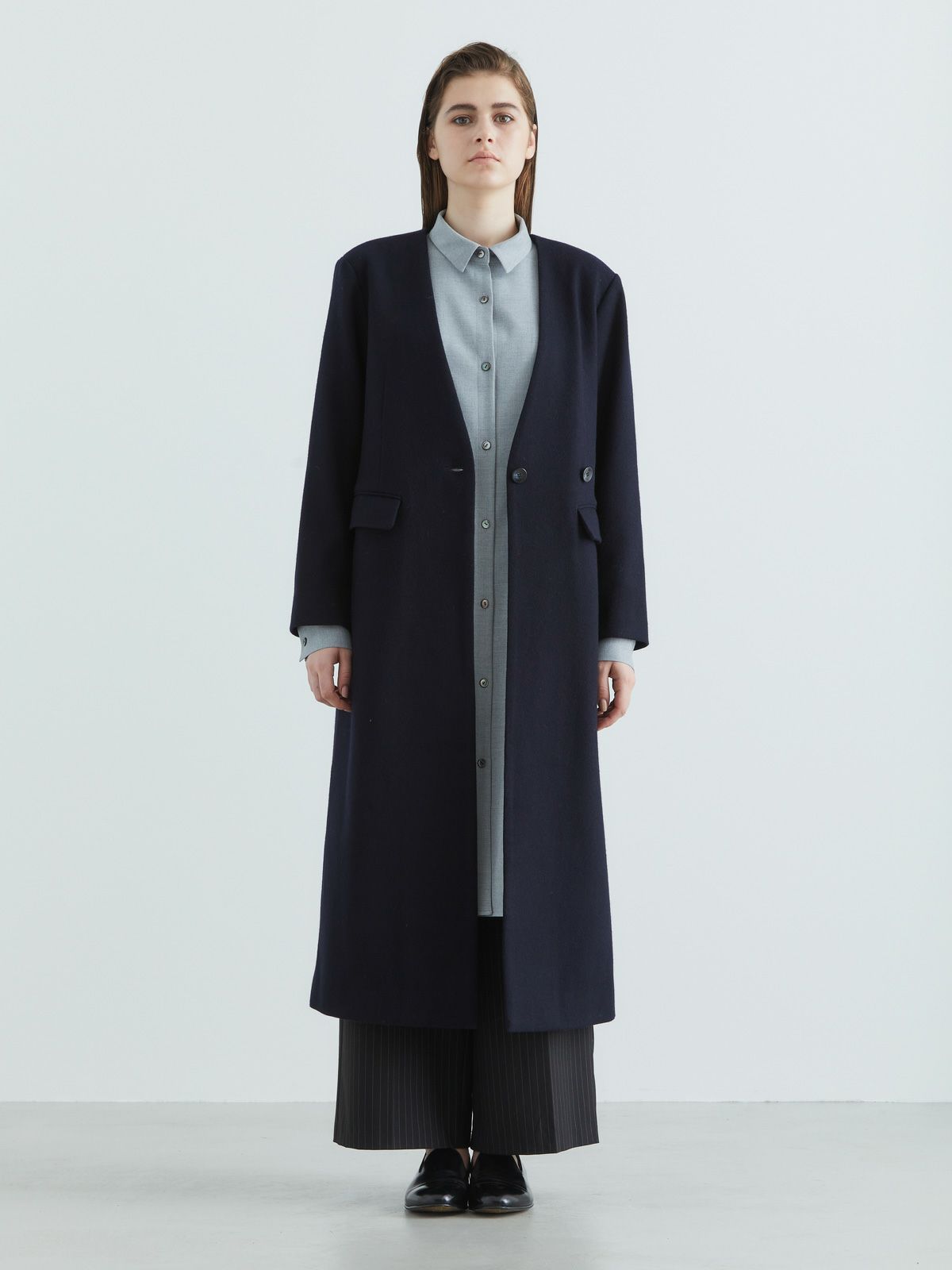 ノーカラーロングコート(3-1143)