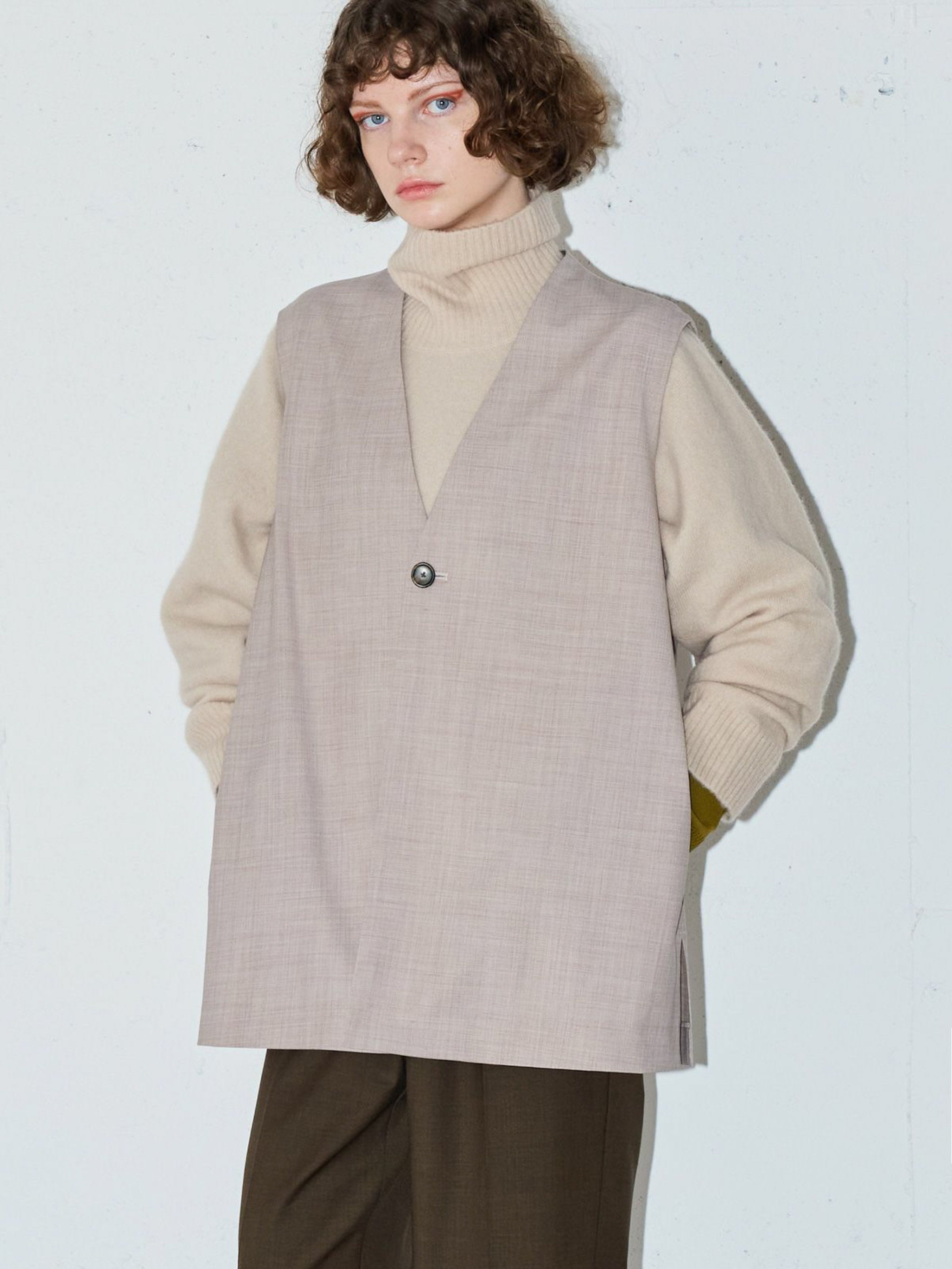 ノーカラーワイドロングベスト(3-1630)