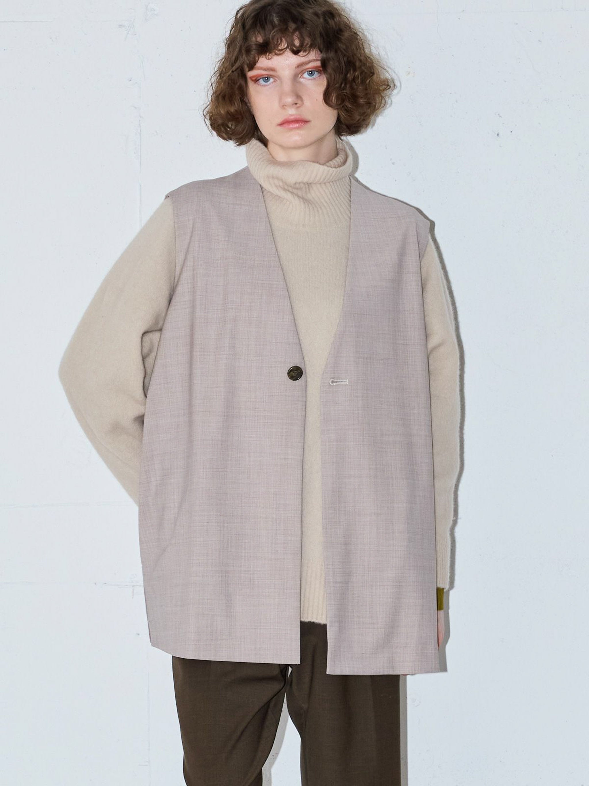 ノーカラーワイドロングベスト(3-1630)