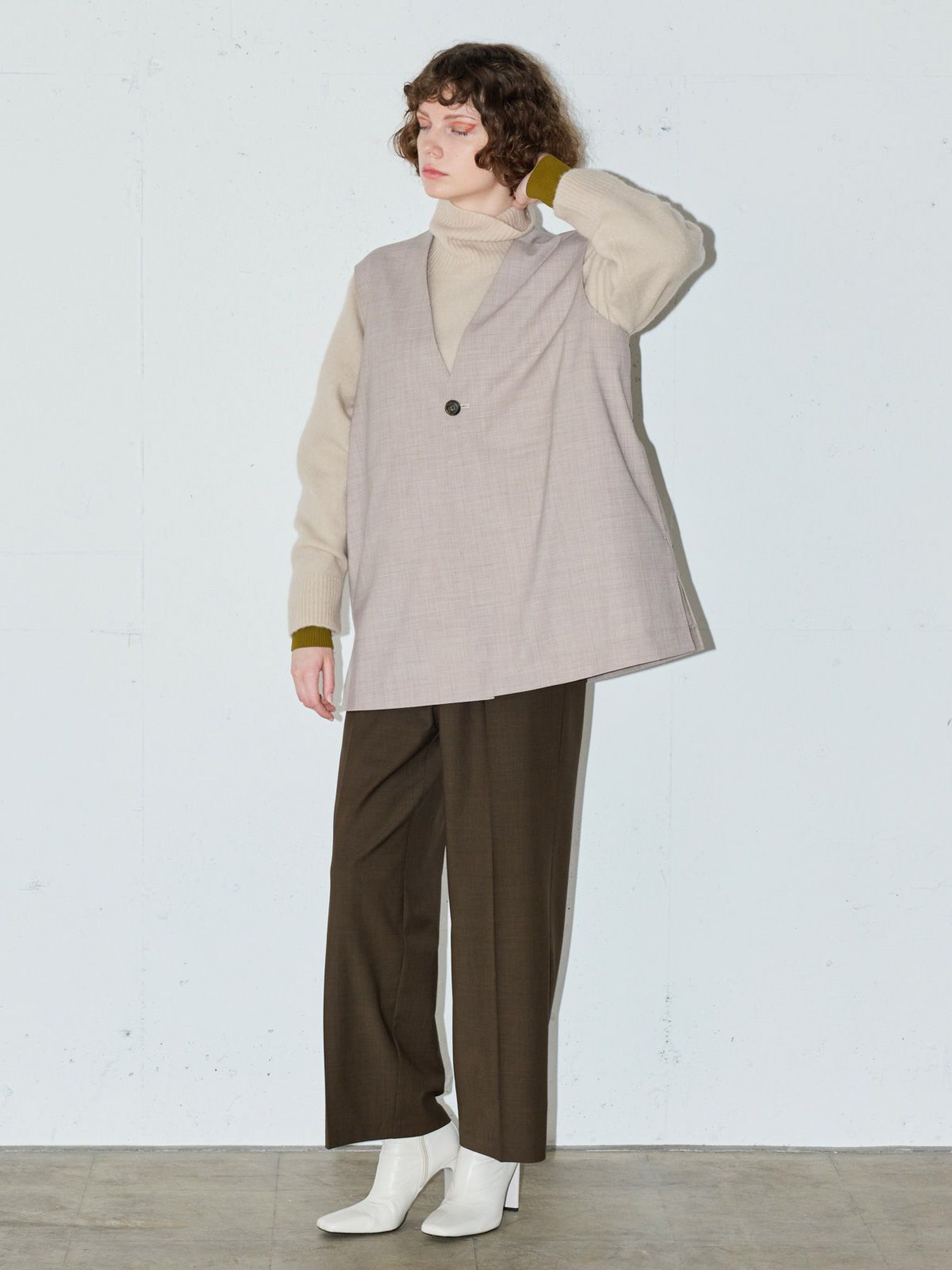 ノーカラーワイドロングベスト(3-1630)