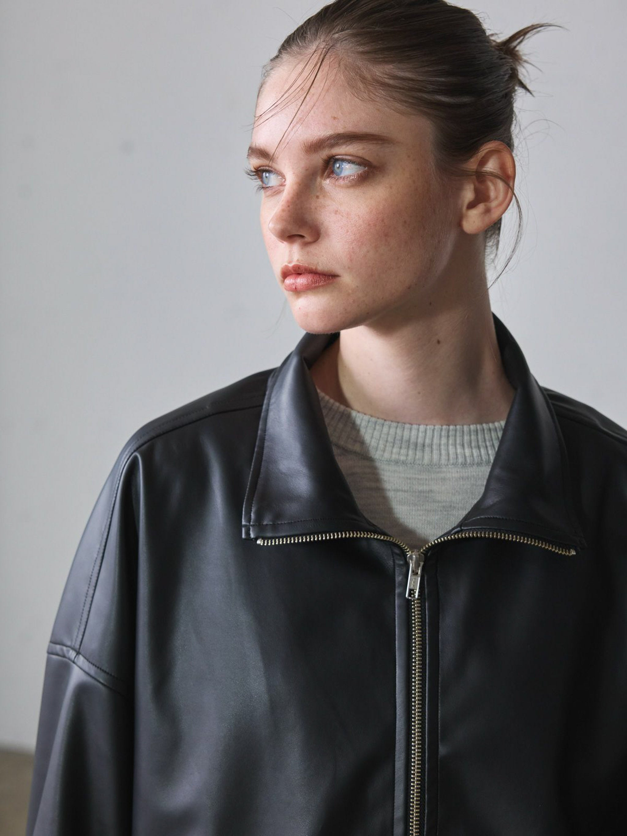 オーバーサイズシンセティックレザーブルゾン