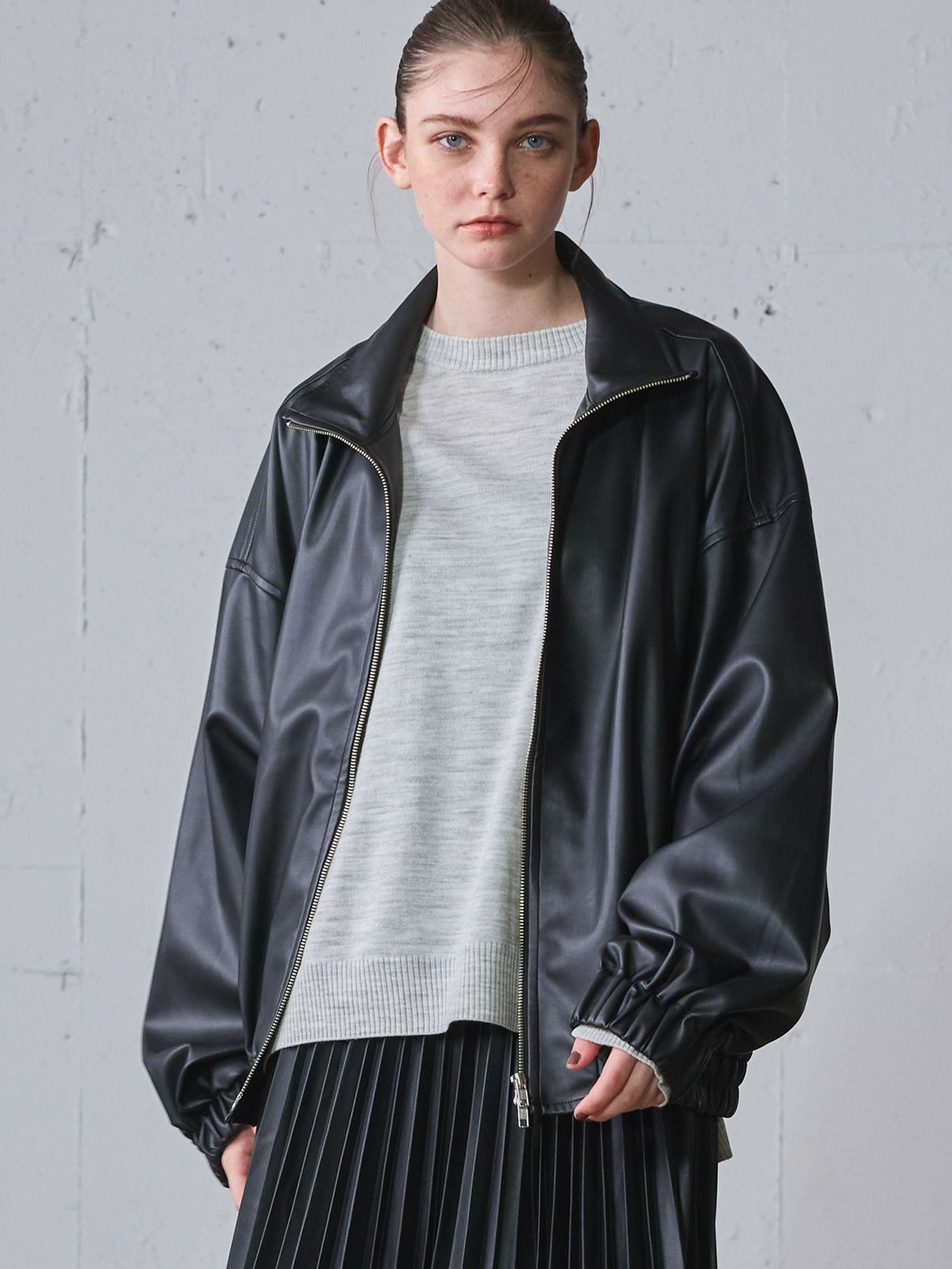 オーバーサイズシンセティックレザーブルゾン