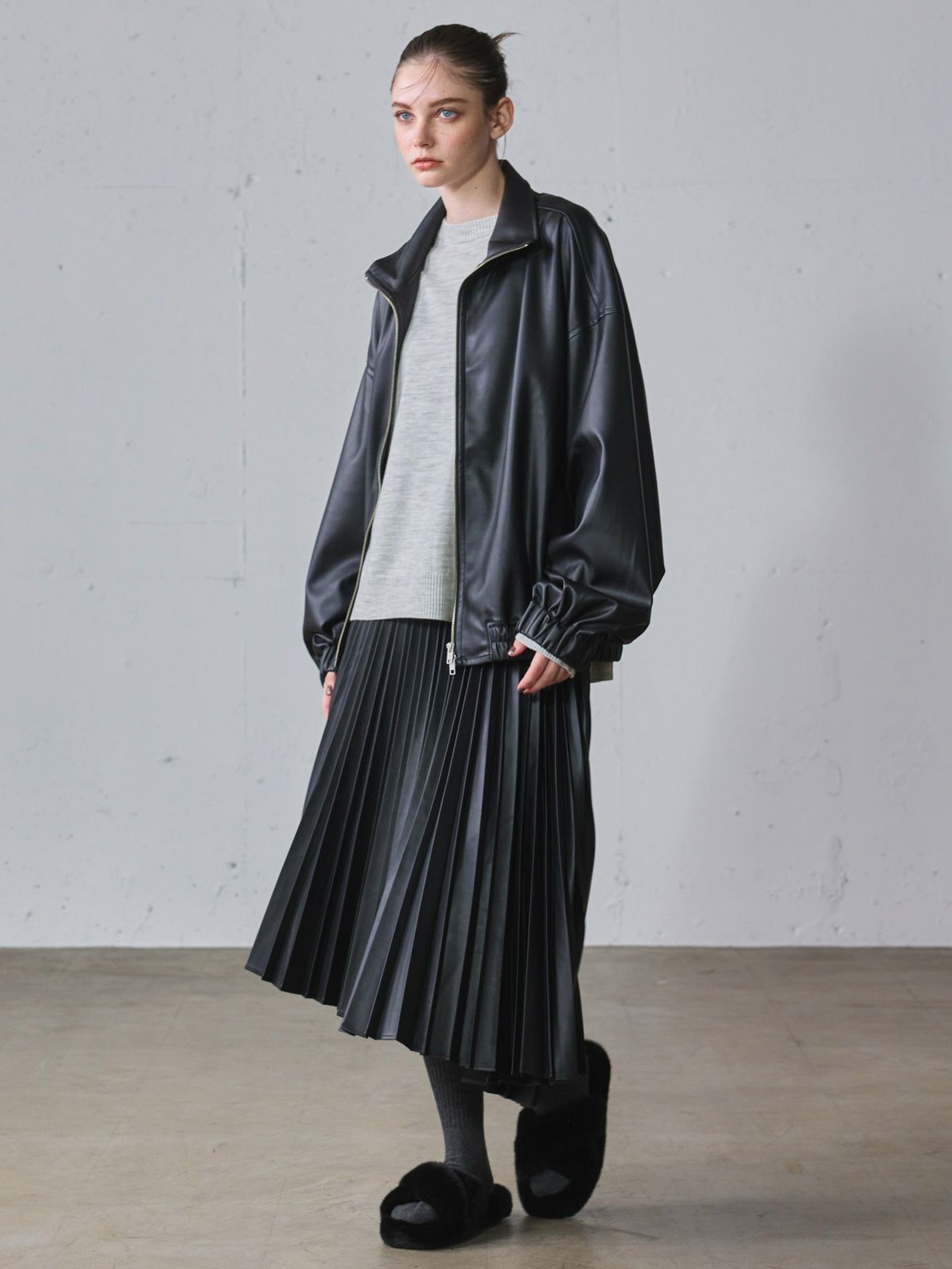 オーバーサイズシンセティックレザーブルゾン